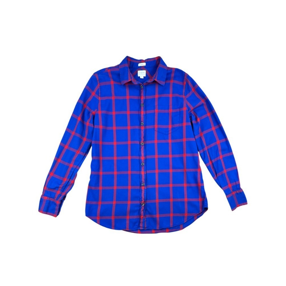 J. Crew Boy Fit Red Blue Plaid‎ Button Down Shirt Women's Small Cotton